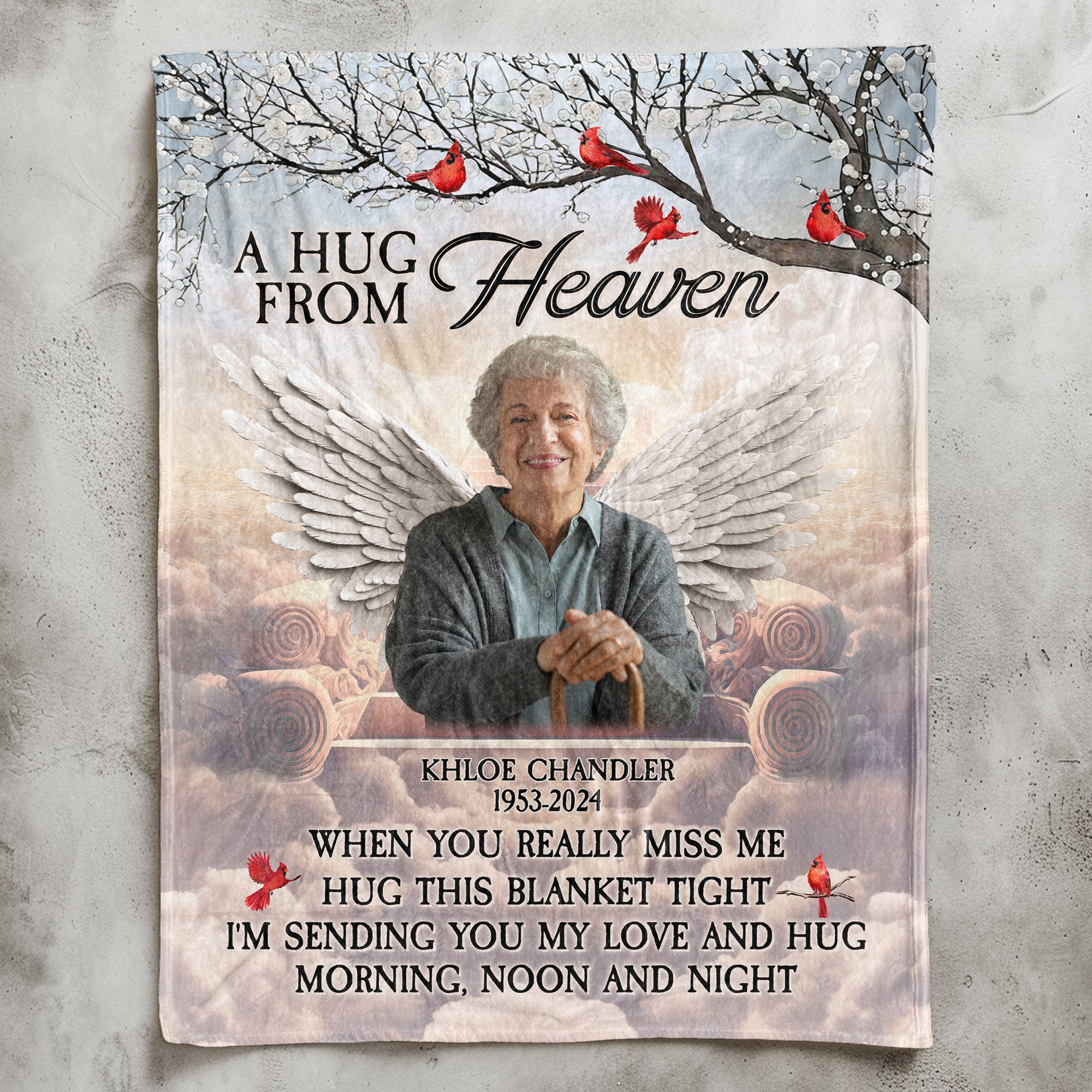 Custom Photo A Hug From Heaven Angel Wings - Personalized Photo Blanket