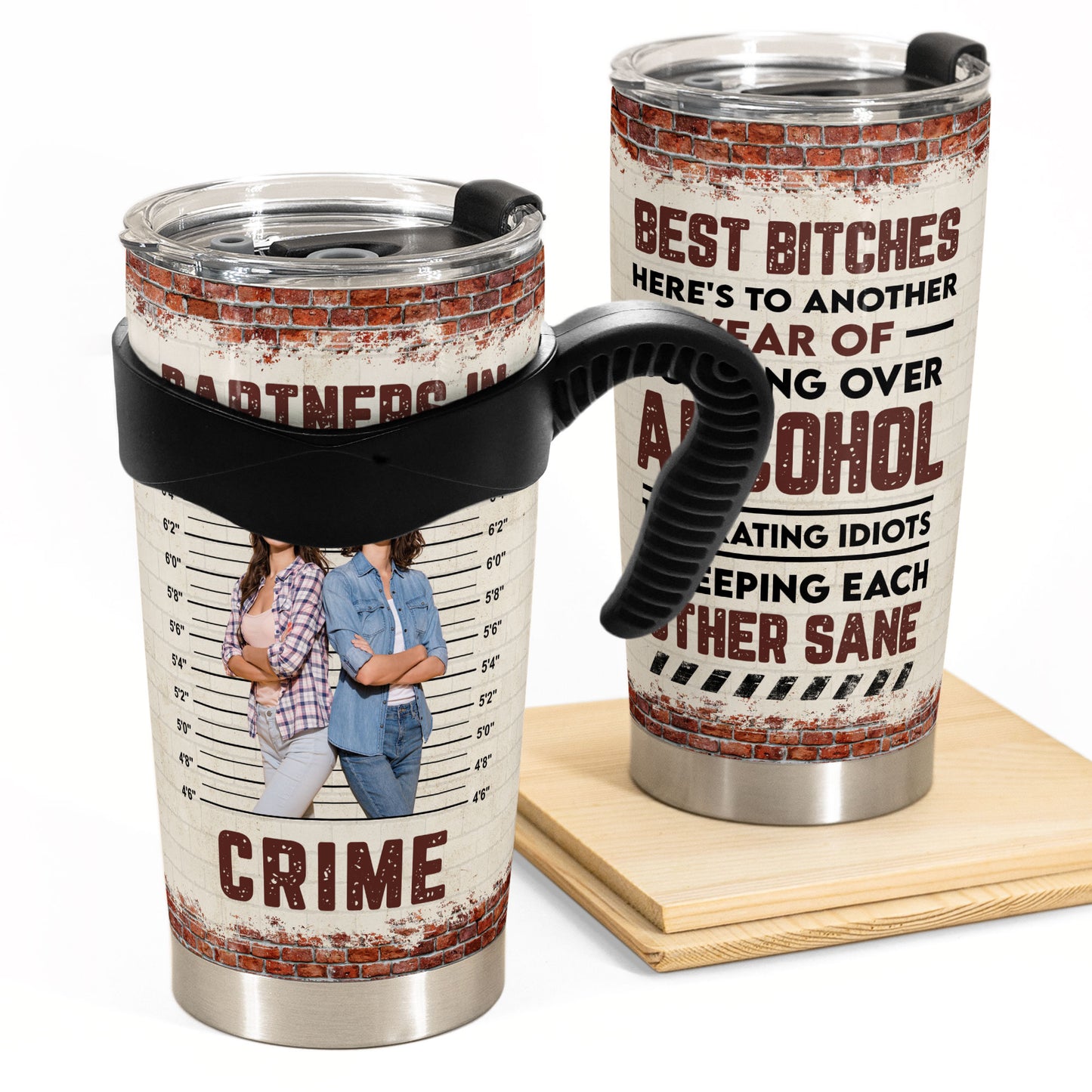 Custom Photo Another Year Of Bonding Over Alcohol - Personalized Photo Tumbler Cup