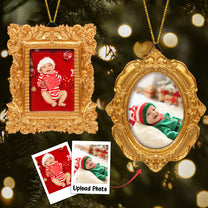 Custom Photo Baby First Christmas - Personalized Vintage Picture Frame Ornament