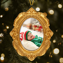 Custom Photo Baby First Christmas - Personalized Vintage Picture Frame Ornament