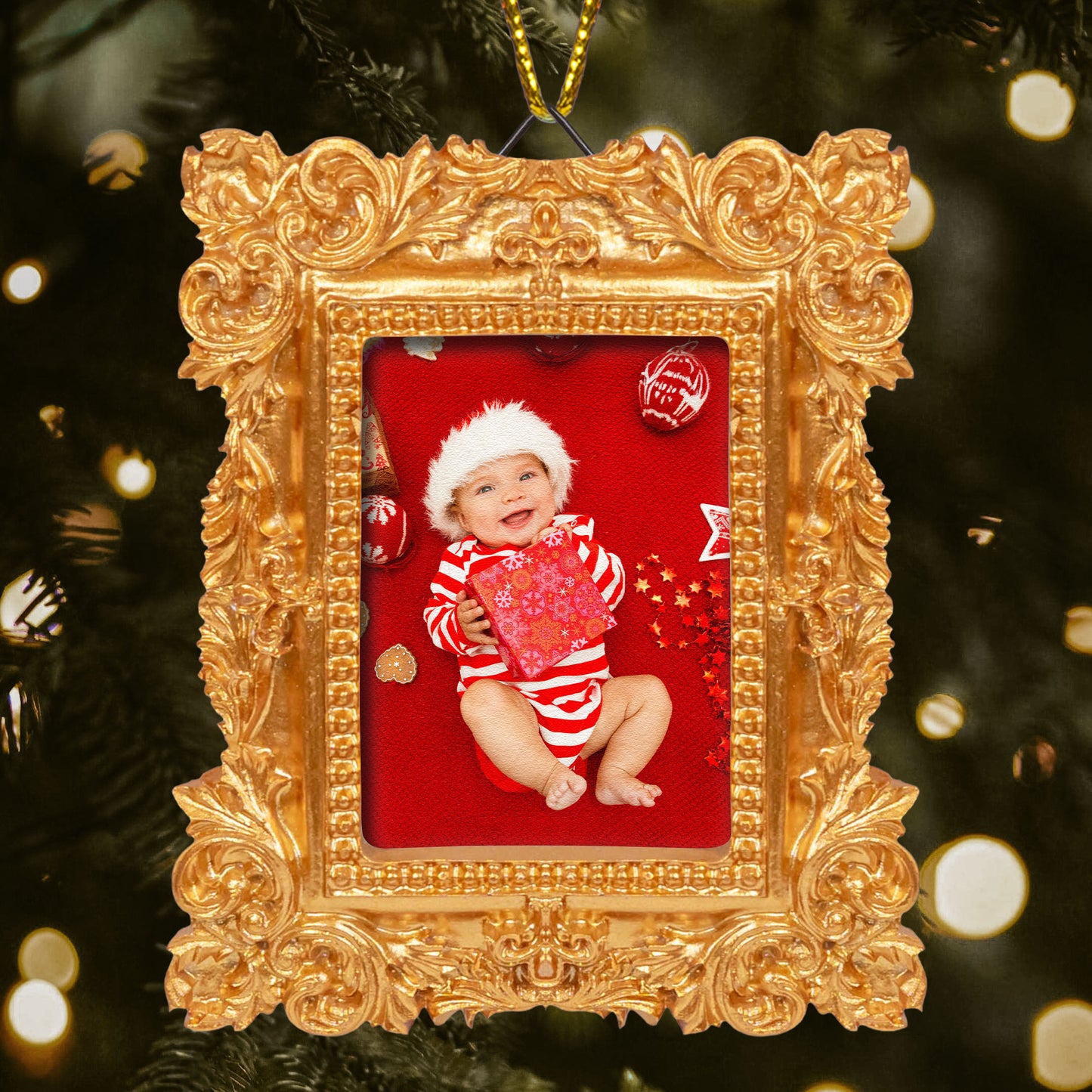 Custom Photo Baby First Christmas - Personalized Vintage Picture Frame Ornament