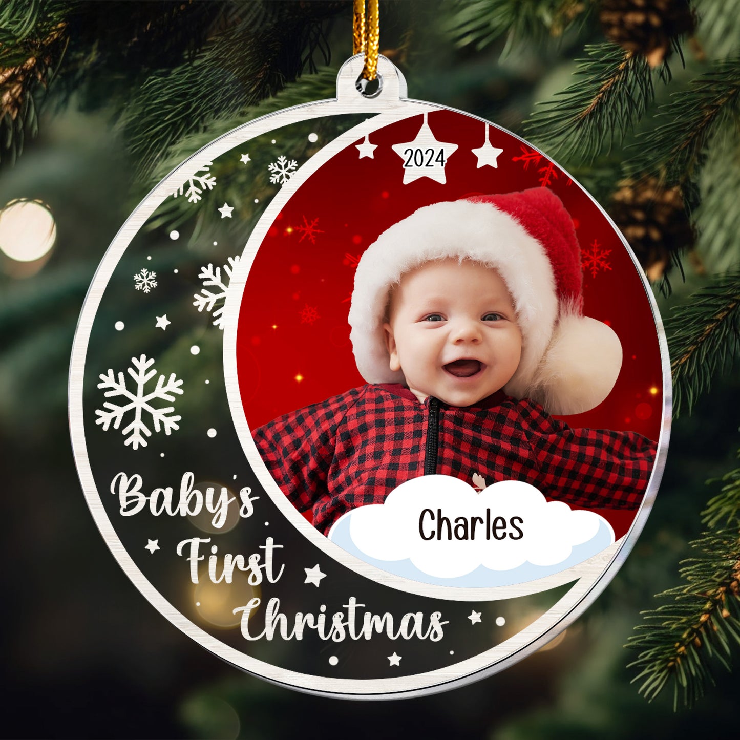 Custom Photo Baby's First Christmas  - Personalized Acrylic Photo Ornament