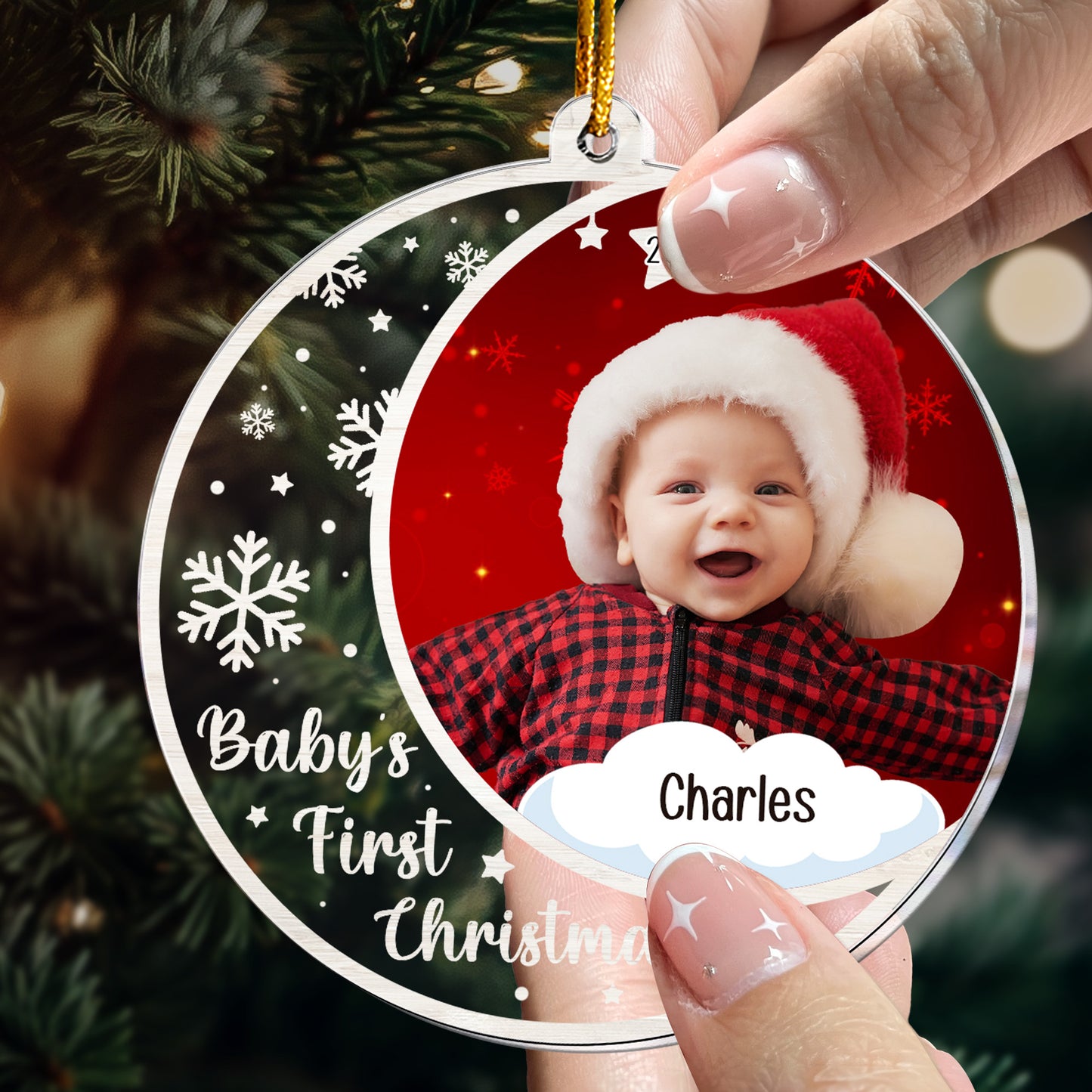 Custom Photo Baby's First Christmas  - Personalized Acrylic Photo Ornament