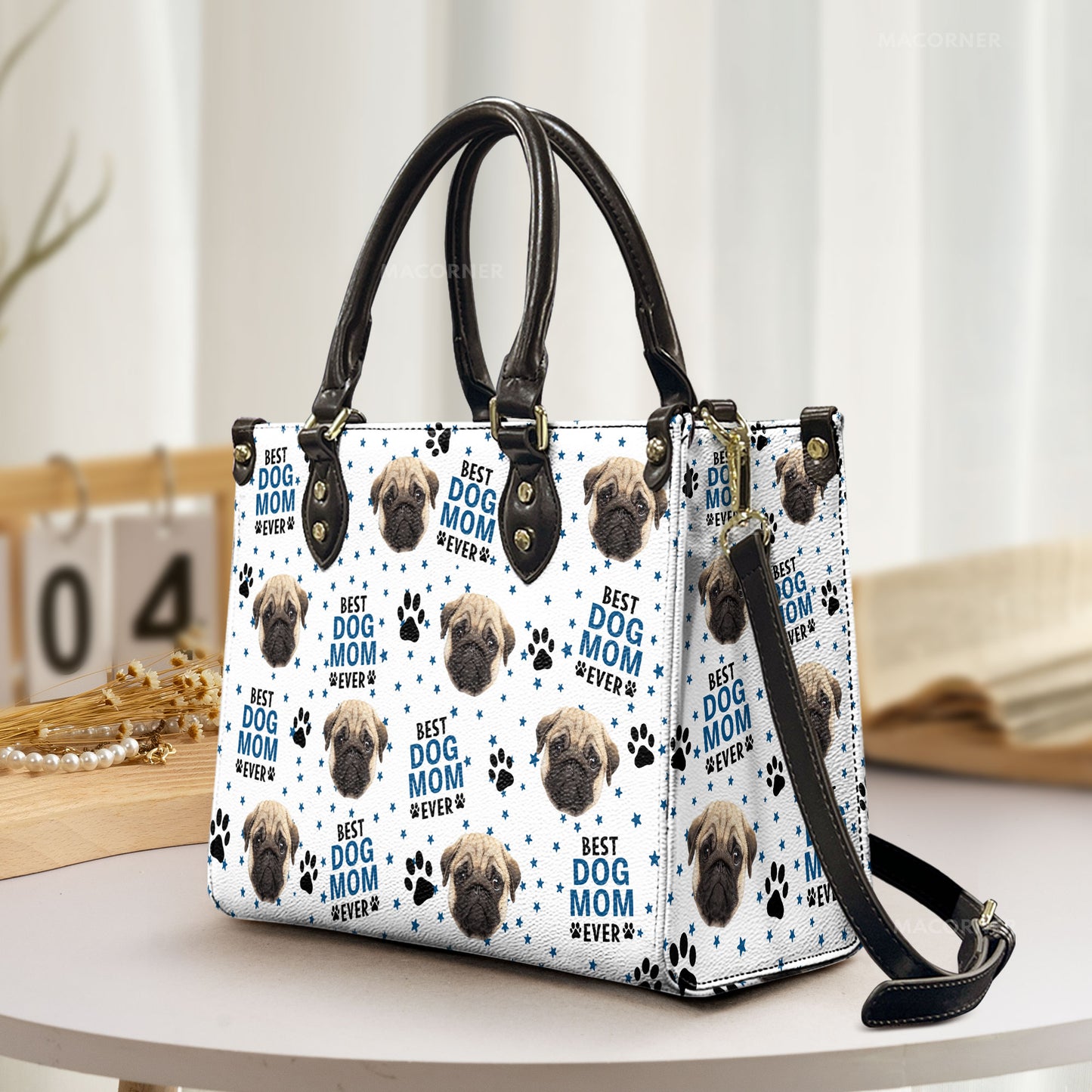 Custom Photo Best Dog Mom Ever - Personalized Photo Leather Bag