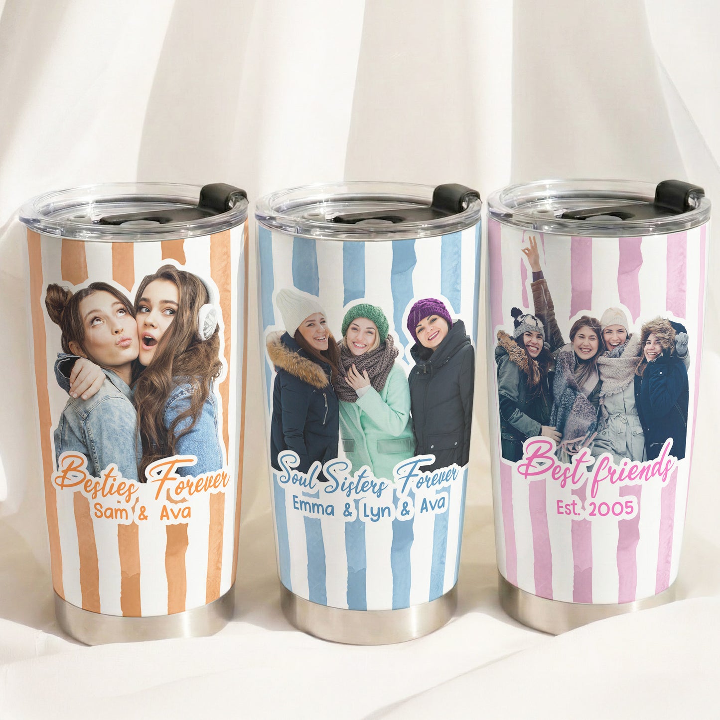 Custom Photo Bestie Cup Stripe Besties Picture - Personalized Photo Tumbler Cup