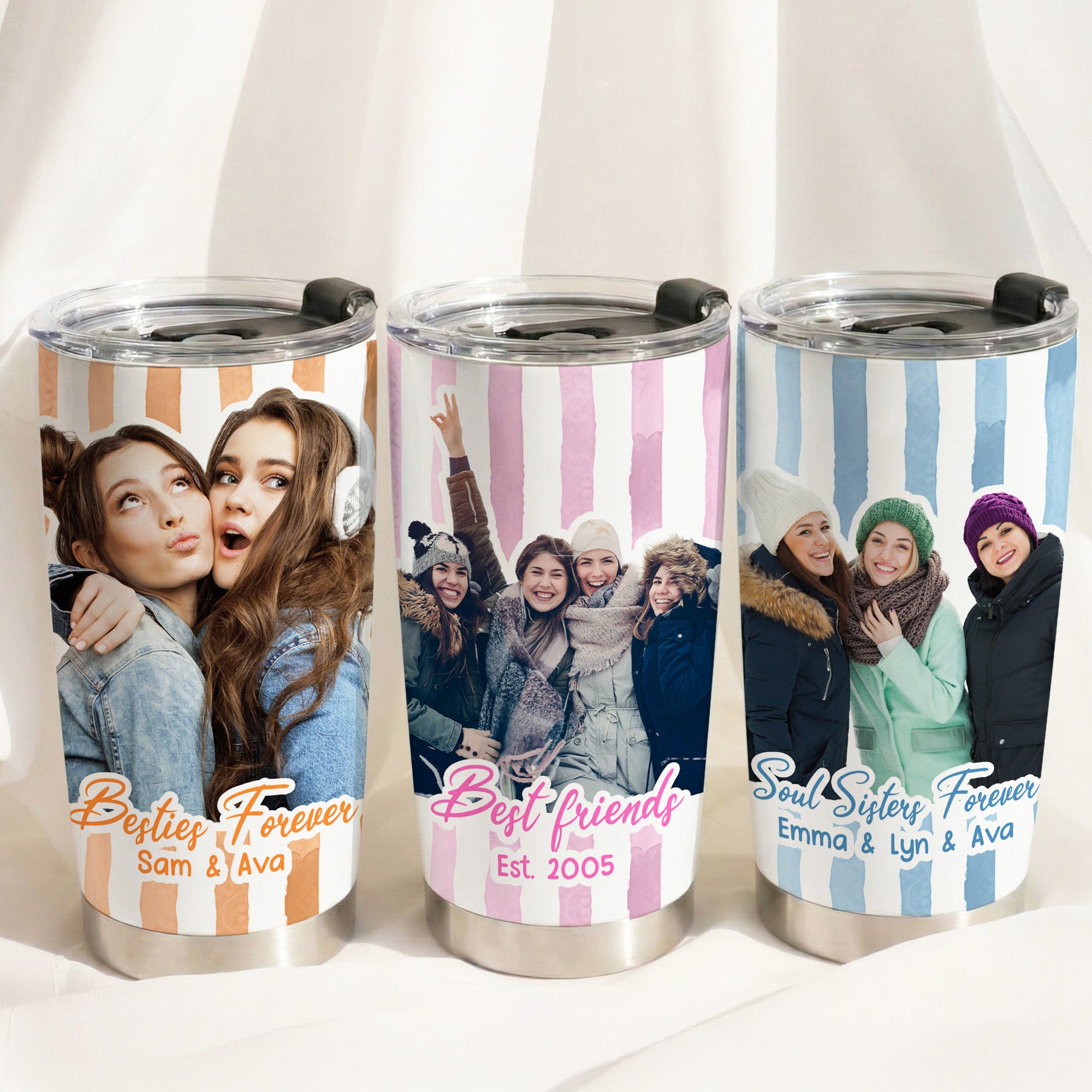 Custom Photo Bestie Cup Stripe Besties Picture - Personalized Photo Tumbler Cup