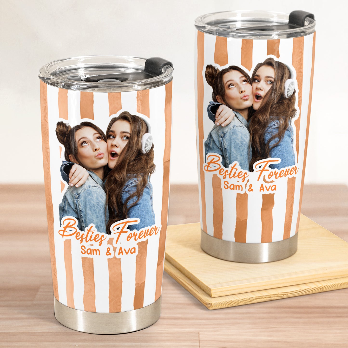 Custom Photo Bestie Cup Stripe Besties Picture - Personalized Photo Tumbler Cup