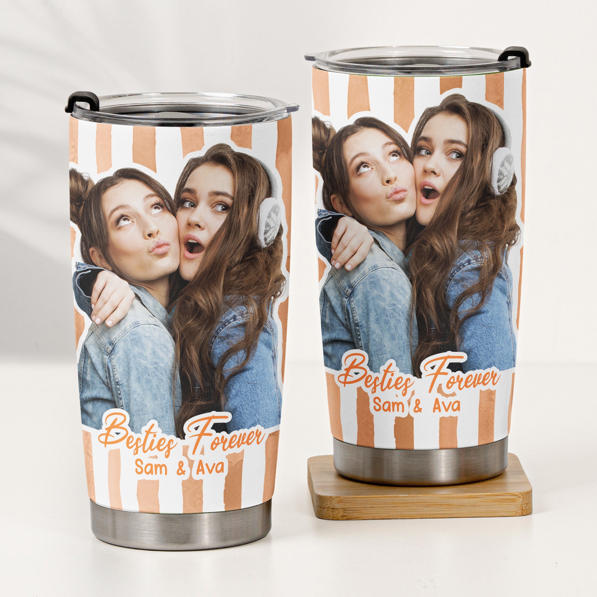 Custom Photo Bestie Cup Stripe Besties Picture - Personalized Photo Tumbler Cup