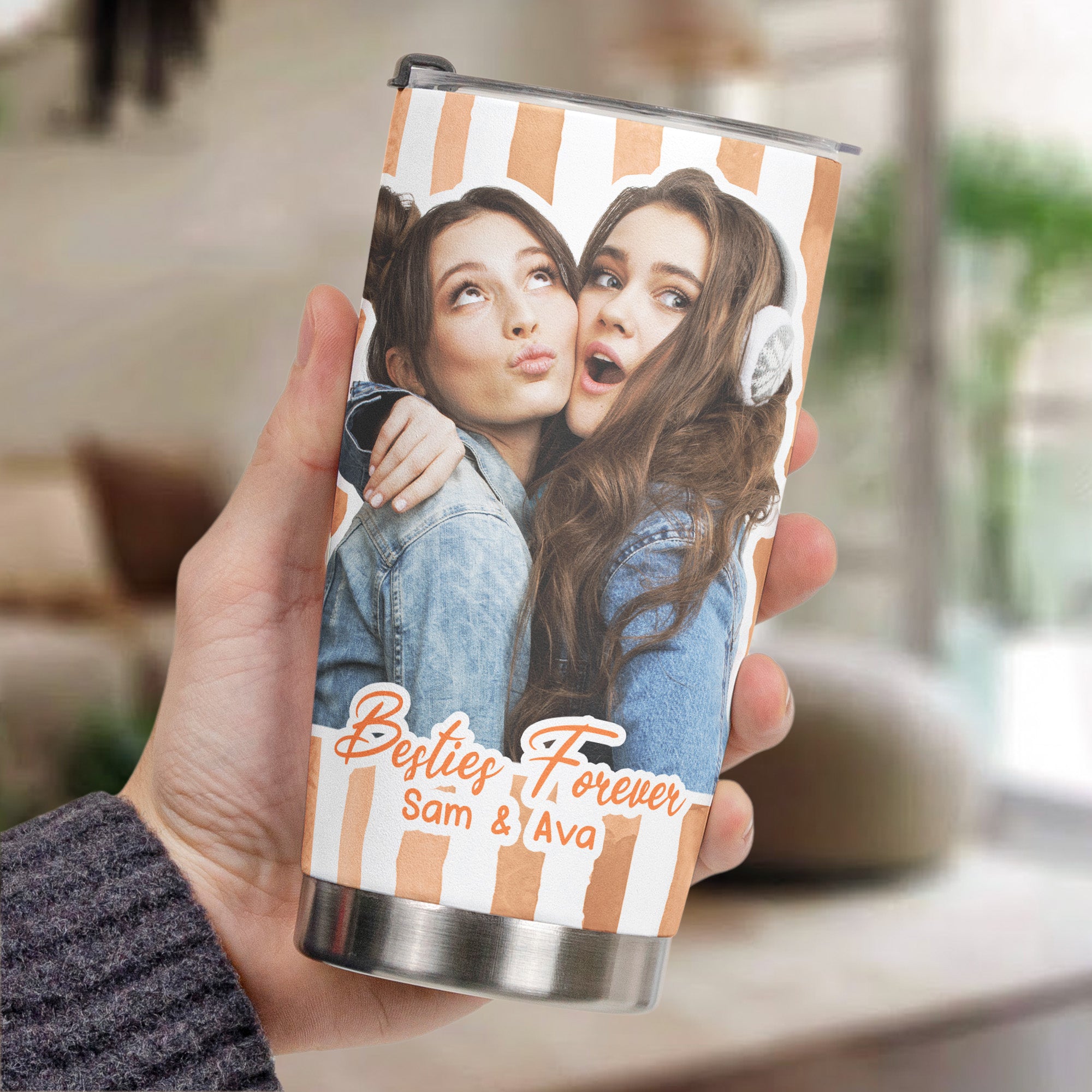 Custom Photo Bestie Cup Stripe Besties Picture - Personalized Photo Tumbler Cup