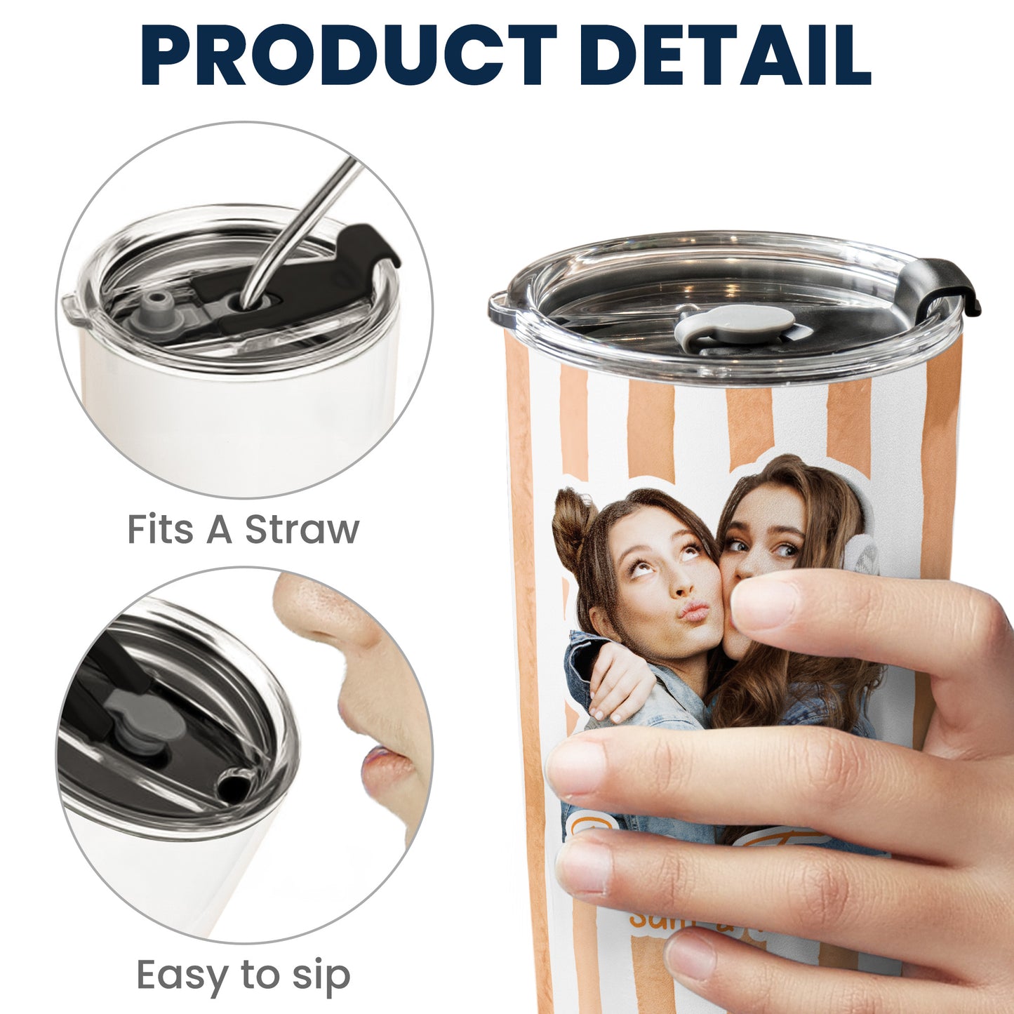 Custom Photo Bestie Cup Stripe Besties Picture - Personalized Photo Tumbler Cup