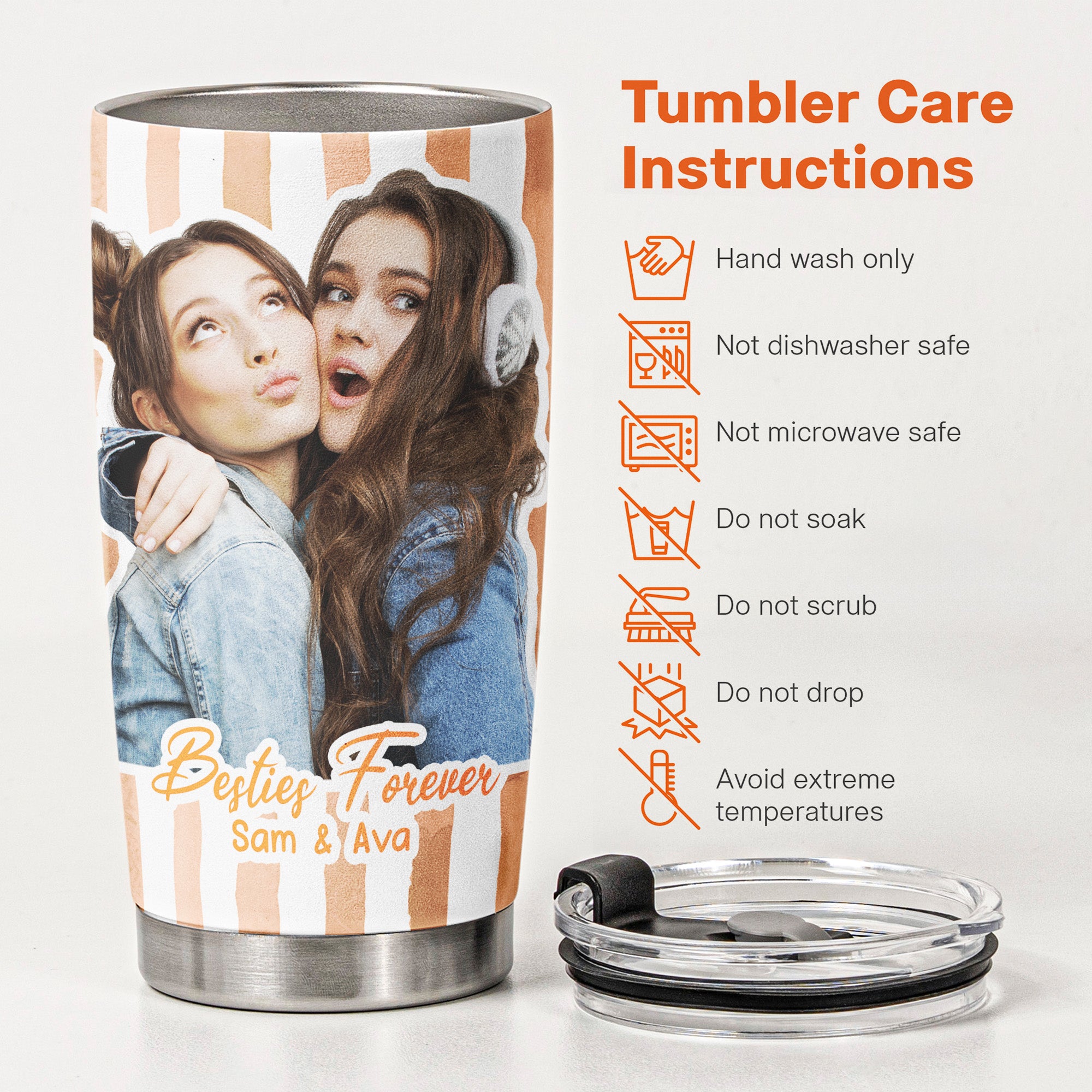 Custom Photo Bestie Cup Stripe Besties Picture - Personalized Photo Tumbler Cup