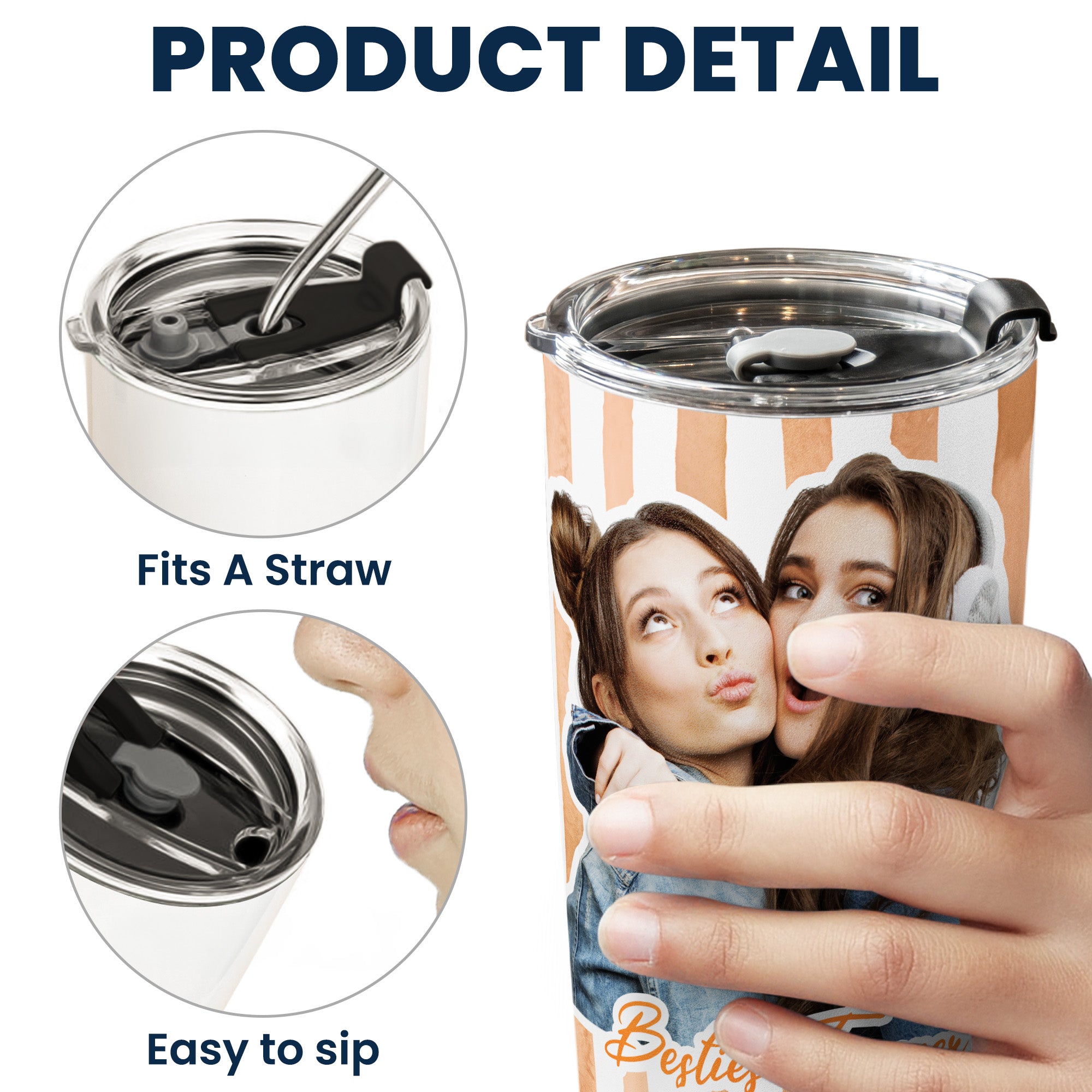 Custom Photo Bestie Cup Stripe Besties Picture - Personalized Photo Tumbler Cup
