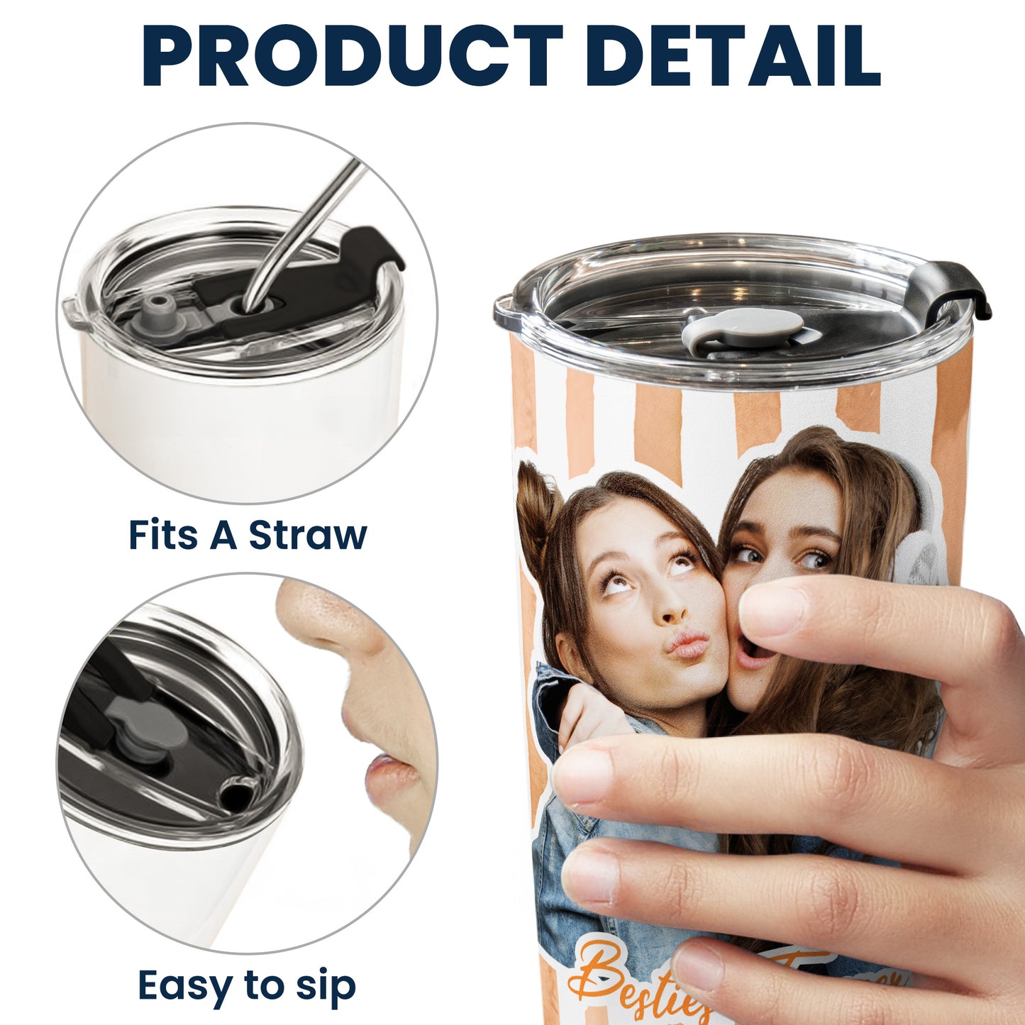 Custom Photo Bestie Cup Stripe Besties Picture - Personalized Photo Tumbler Cup