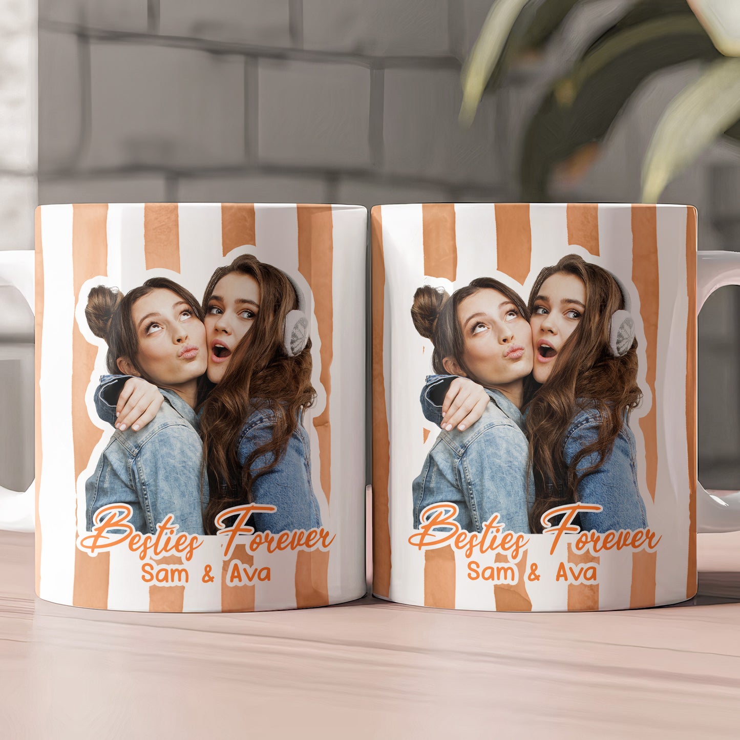 Custom Photo Bestie Mug Stripe Besties Picture - Personalized Photo Mug
