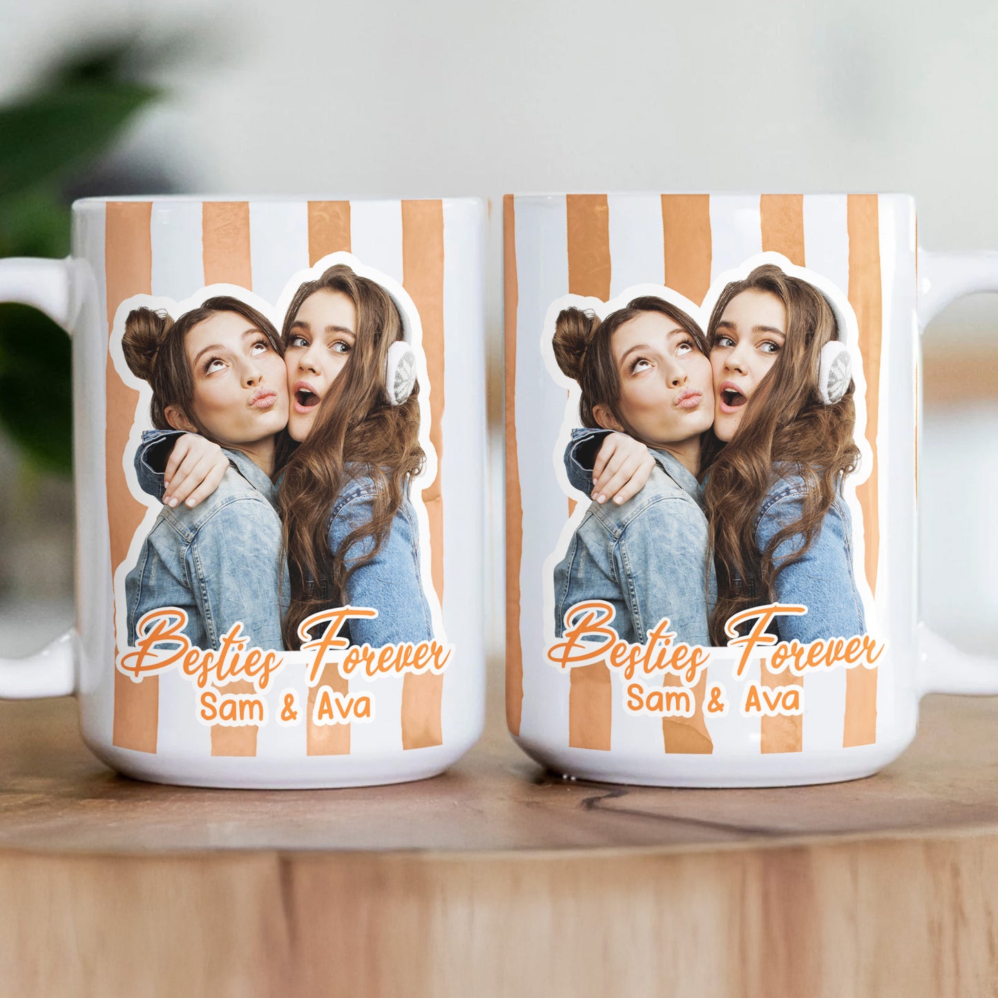 Custom Photo Bestie Mug Stripe Besties Picture - Personalized Photo Mug