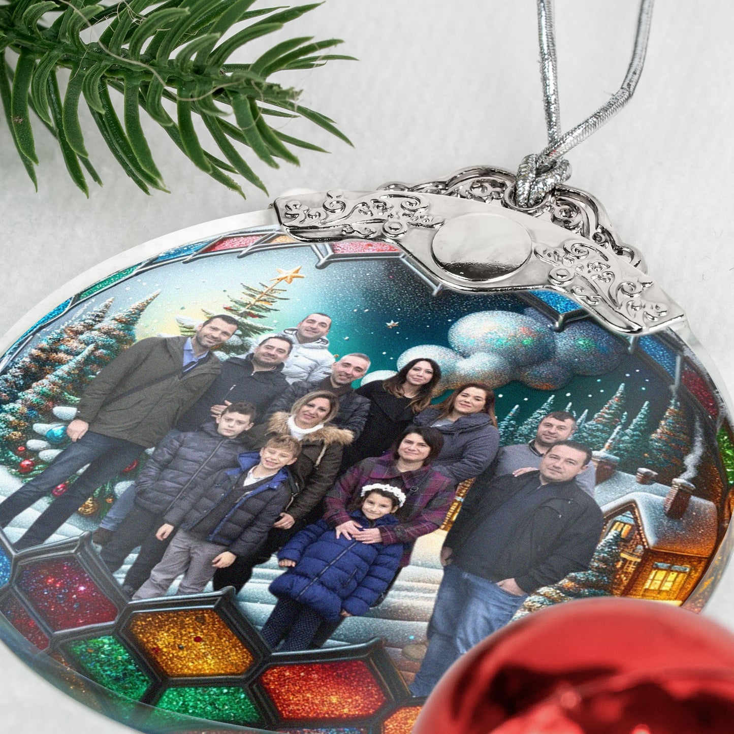 Custom Photo Christmas Globe Ball - Personalized Glass Photo Ornament With Silver Cap