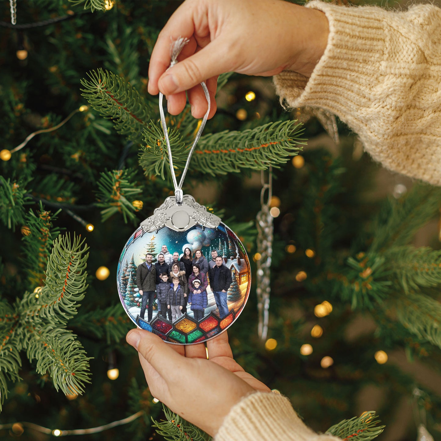 Custom Photo Christmas Globe Ball - Personalized Glass Photo Ornament With Silver Cap