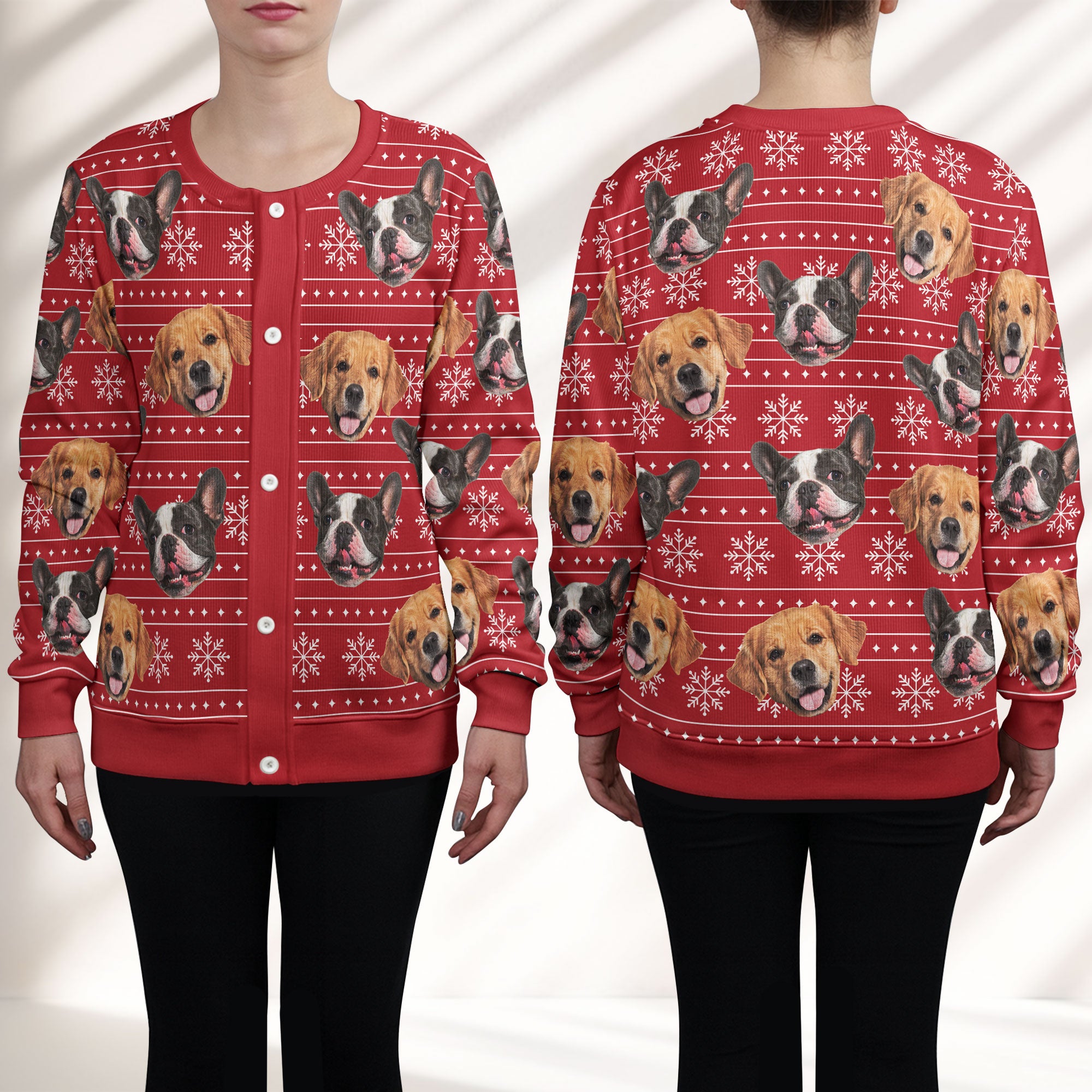 Christmas Dog Cat Silly Faces - Personalized Photo Crewneck Cardigan