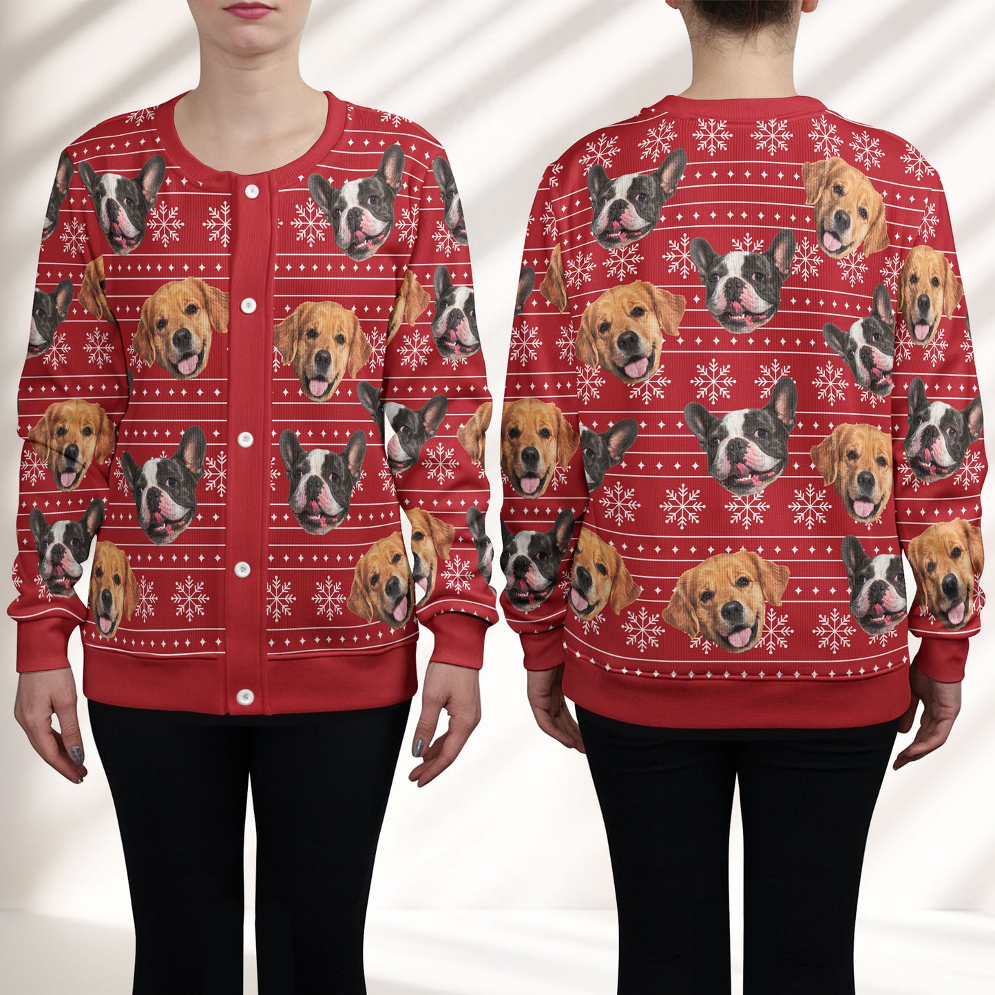Christmas Dog Cat Silly Faces - Personalized Photo Crewneck Cardigan
