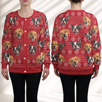 Christmas Dog Cat Silly Faces - Personalized Photo Crewneck Cardigan