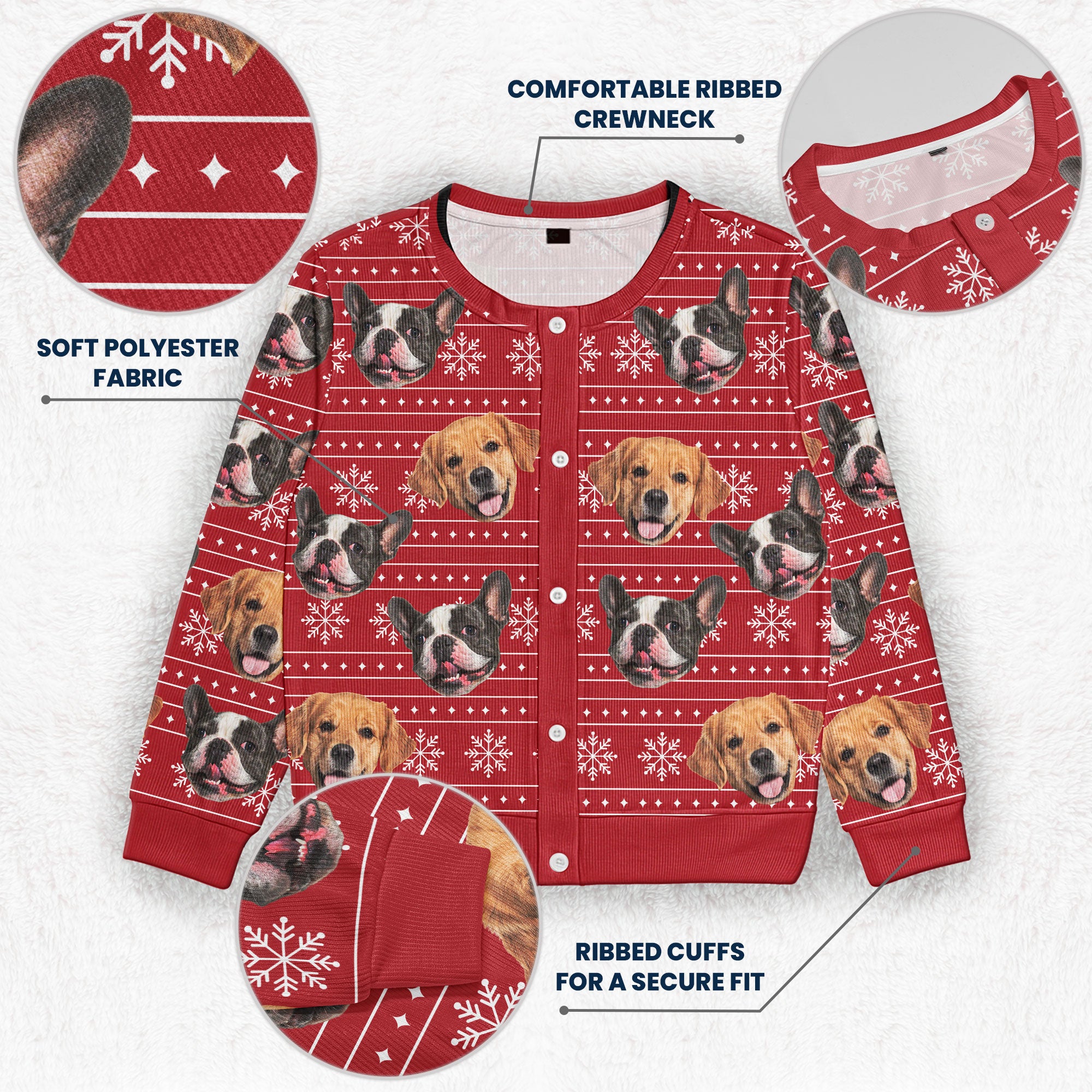 Christmas Dog Cat Silly Faces - Personalized Photo Crewneck Cardigan