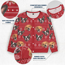 Christmas Dog Cat Silly Faces - Personalized Photo Crewneck Cardigan