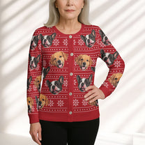 Christmas Dog Cat Silly Faces - Personalized Photo Crewneck Cardigan