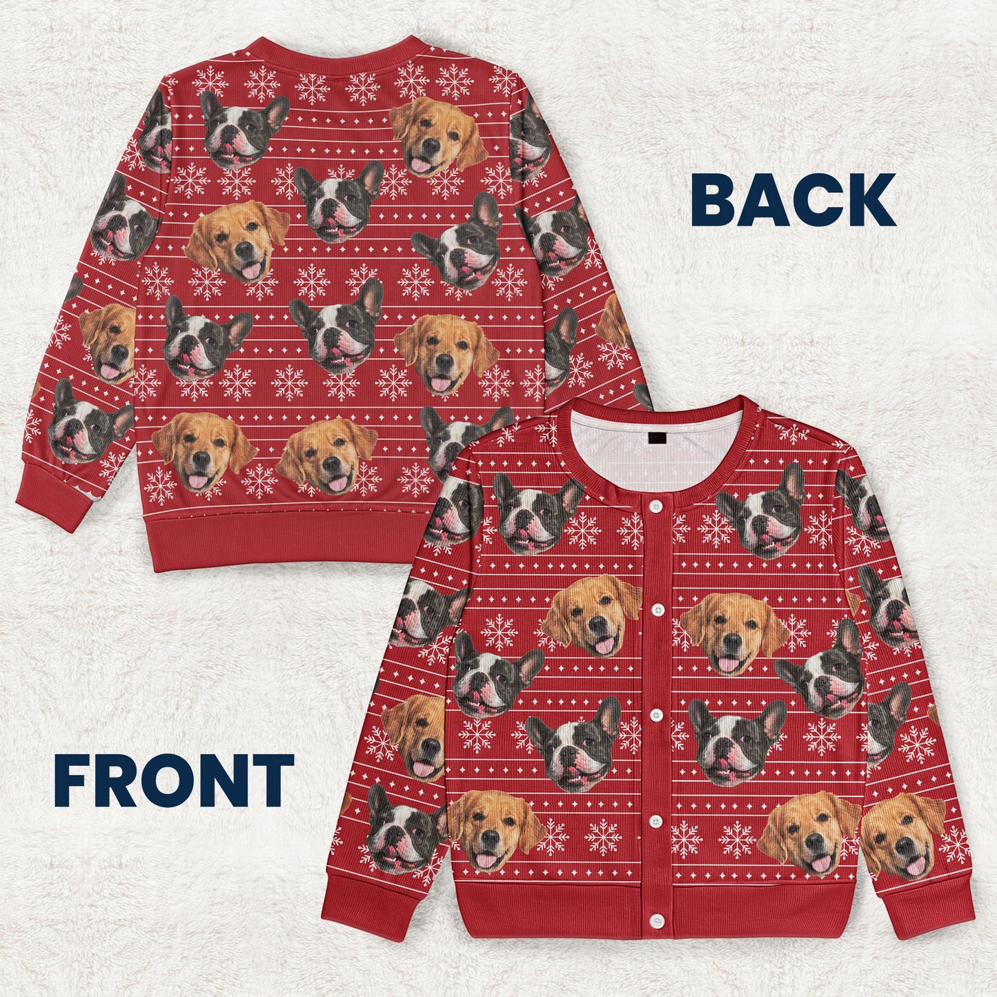 Christmas Dog Cat Silly Faces - Personalized Photo Crewneck Cardigan