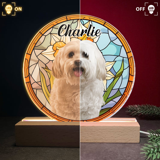 Custom Photo Cute Pet Stained Glass - Personalized Photo LED Light
