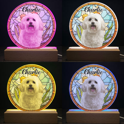 Custom Photo Cute Pet Stained Glass - Personalized Photo LED Light