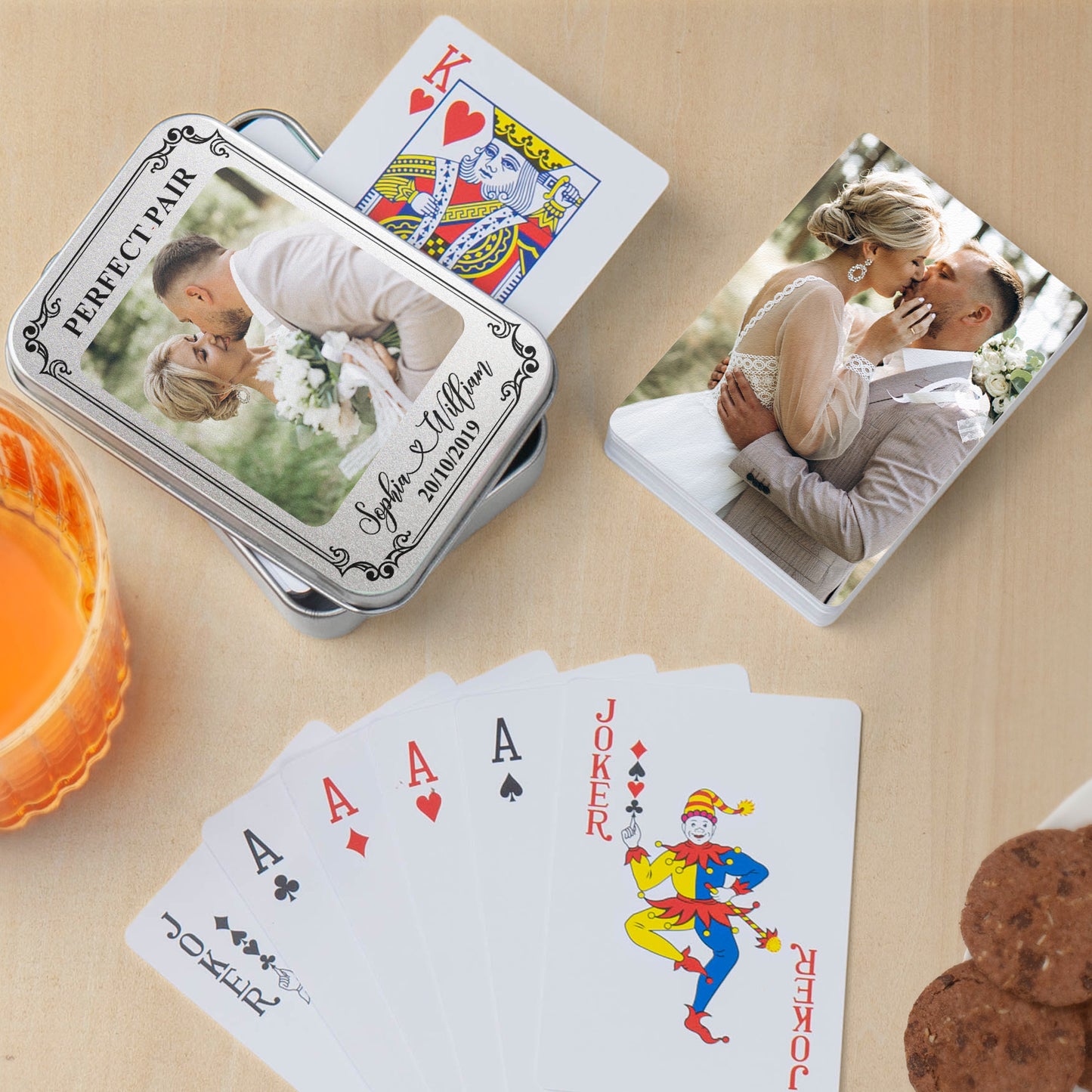 Custom Photo Deck Game For Couples Bulk Wedding Favors - Personalized Playing Photo Cards With Metal Box
