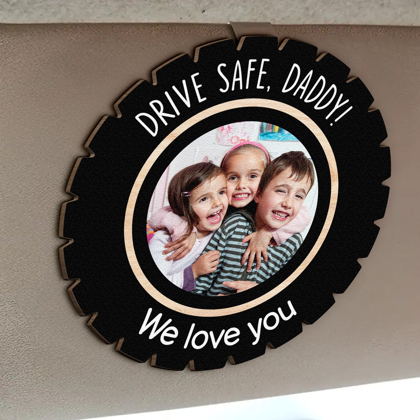 Custom Photo Drive Safe Daddy - Personalized Wooden Photo Car Visor Clip