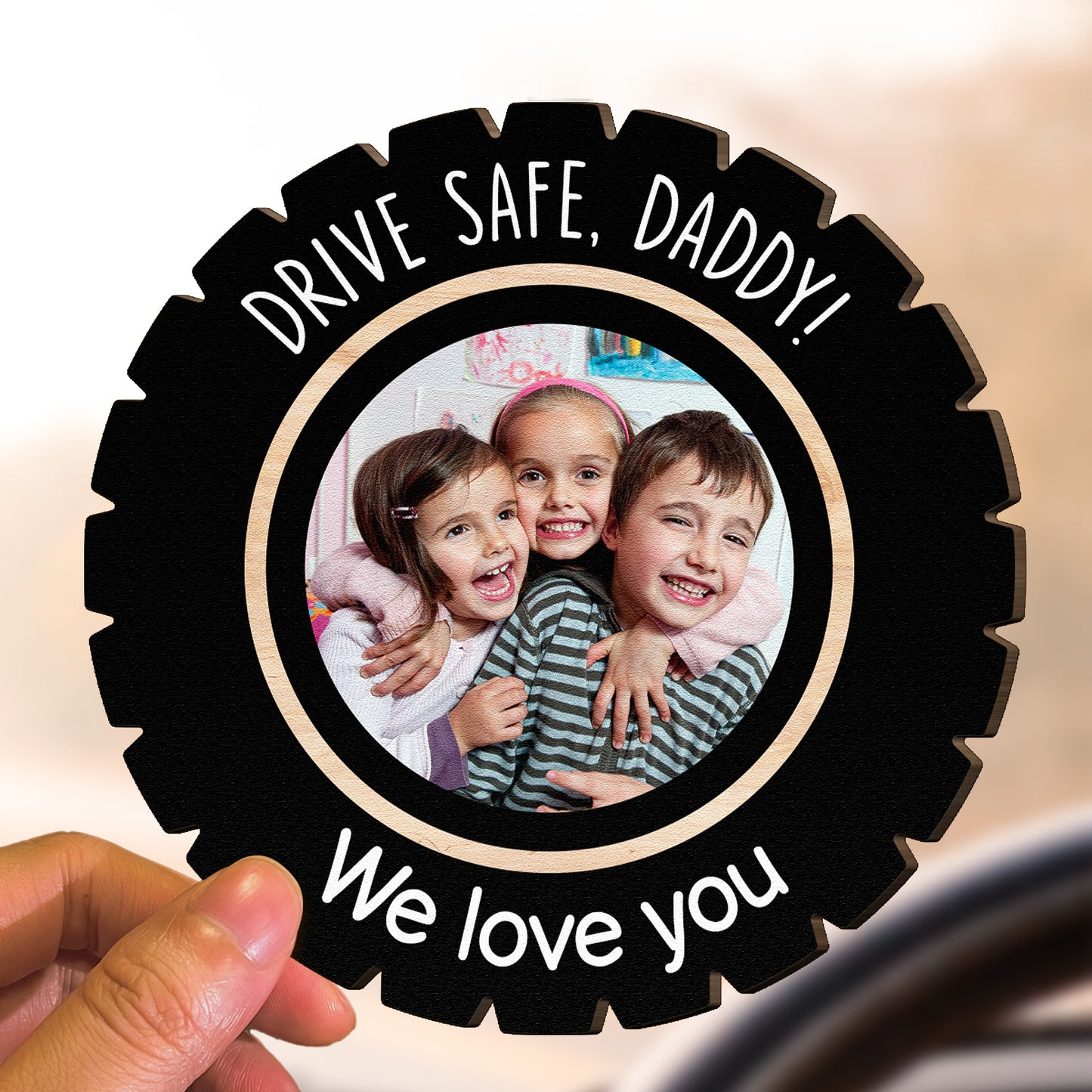 Custom Photo Drive Safe Daddy - Personalized Wooden Photo Car Visor Clip