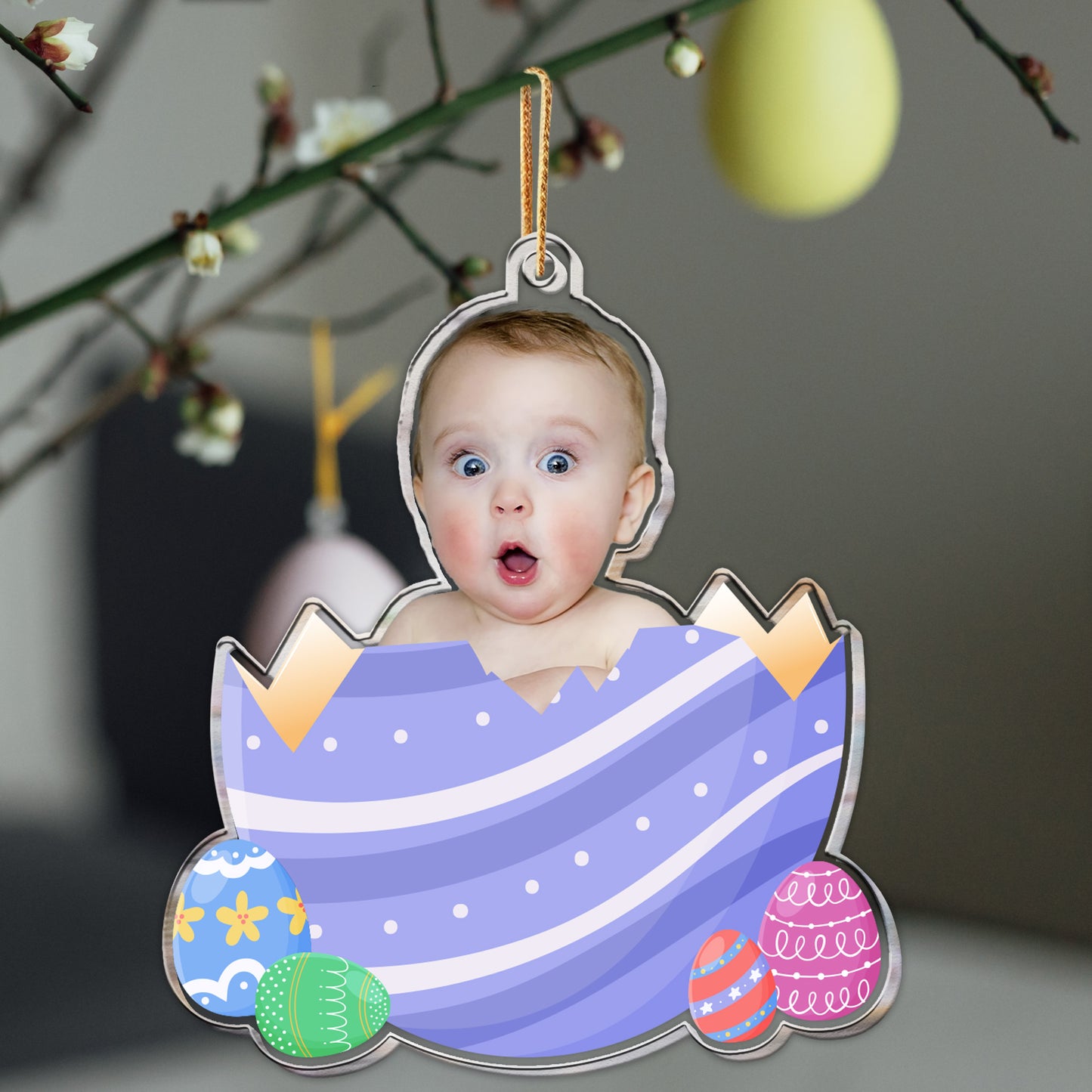 Custom Photo Egg Crack Easter Kid Family Gift - Personalized Photo Easter Ornament