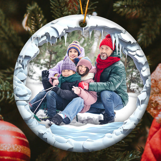 Custom Photo Family Christmas - Personalized Ceramic Photo Ornament