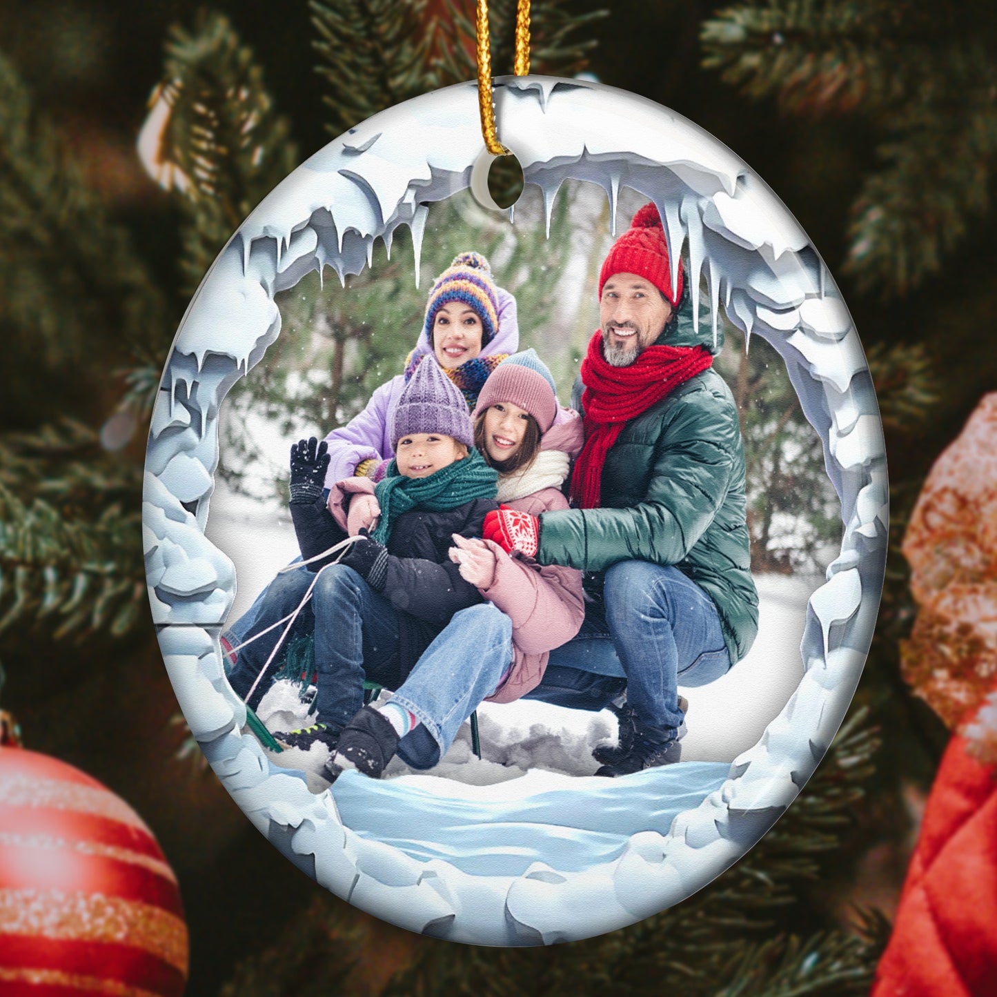 Custom Photo Family Christmas - Personalized Ceramic Photo Ornament
