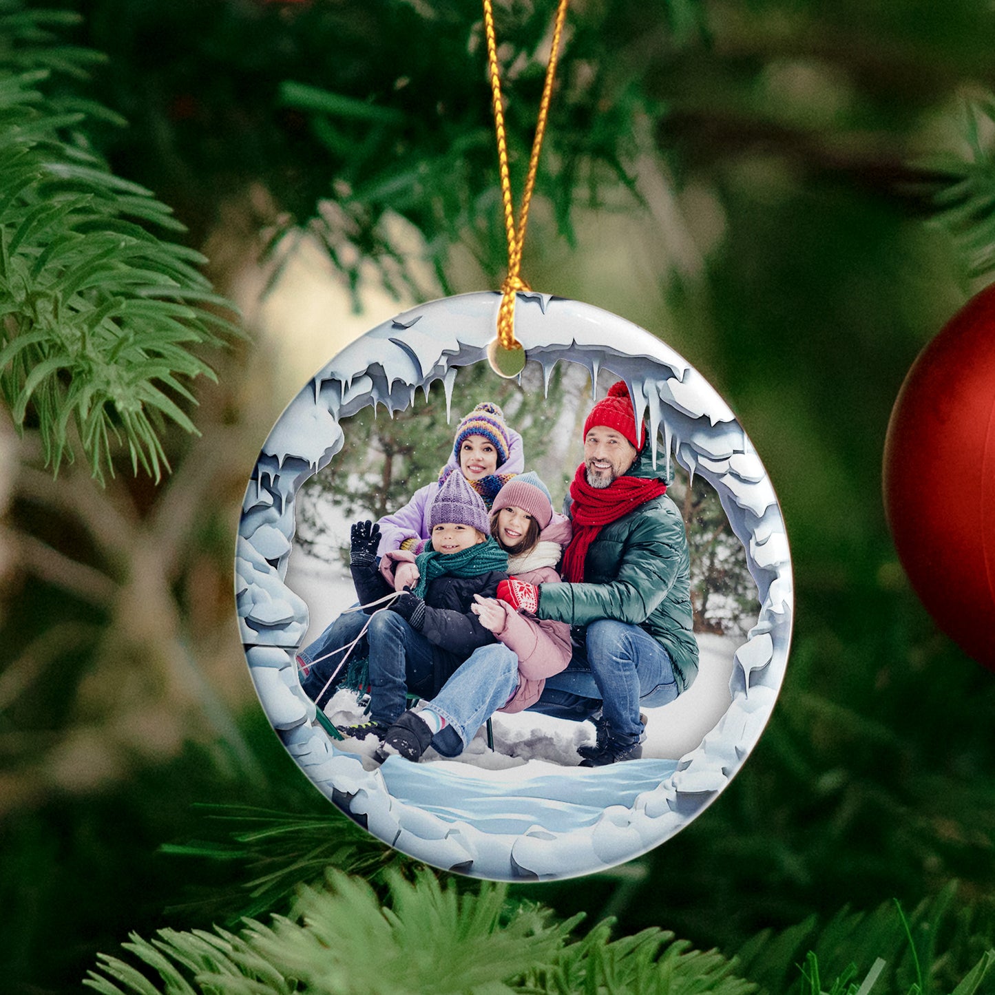 Custom Photo Family Christmas - Personalized Ceramic Photo Ornament