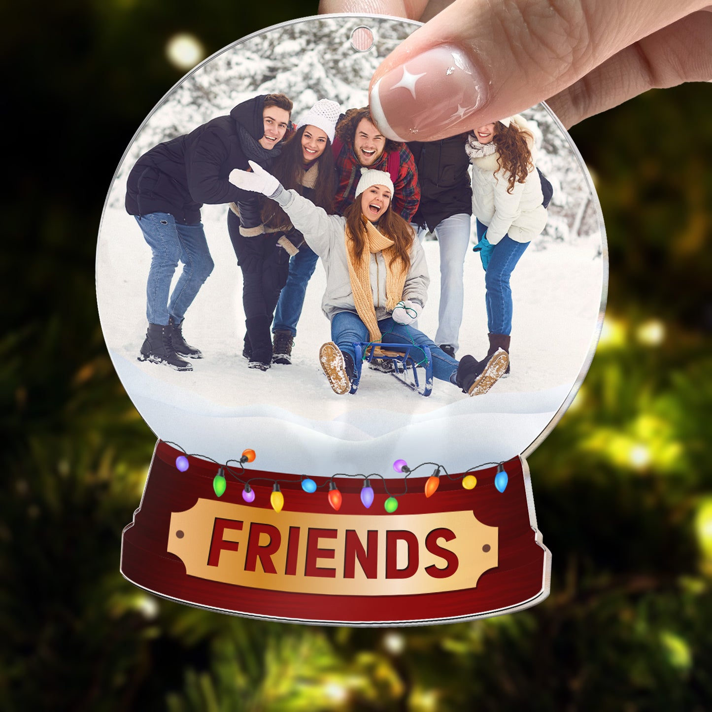 Custom Photo Family, Friends, Group Snow Globe - Personalized Acrylic Photo Ornament