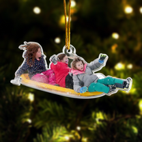 Custom Photo Family, Friends, Kids Sleigh Ride Fun Sled - Personalized Acrylic Photo Ornament