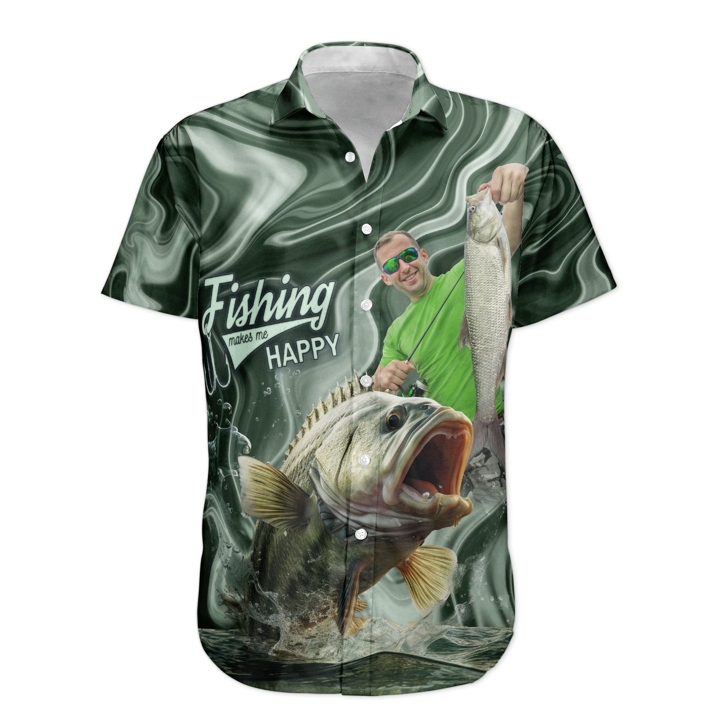 Custom Photo Fishing Bass Fish For Men - Custom Photo Hawaiian Shirt