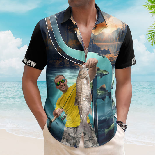 Custom Photo Fishing Bass Fish For Men Husband - Custom Photo Hawaiian Shirt