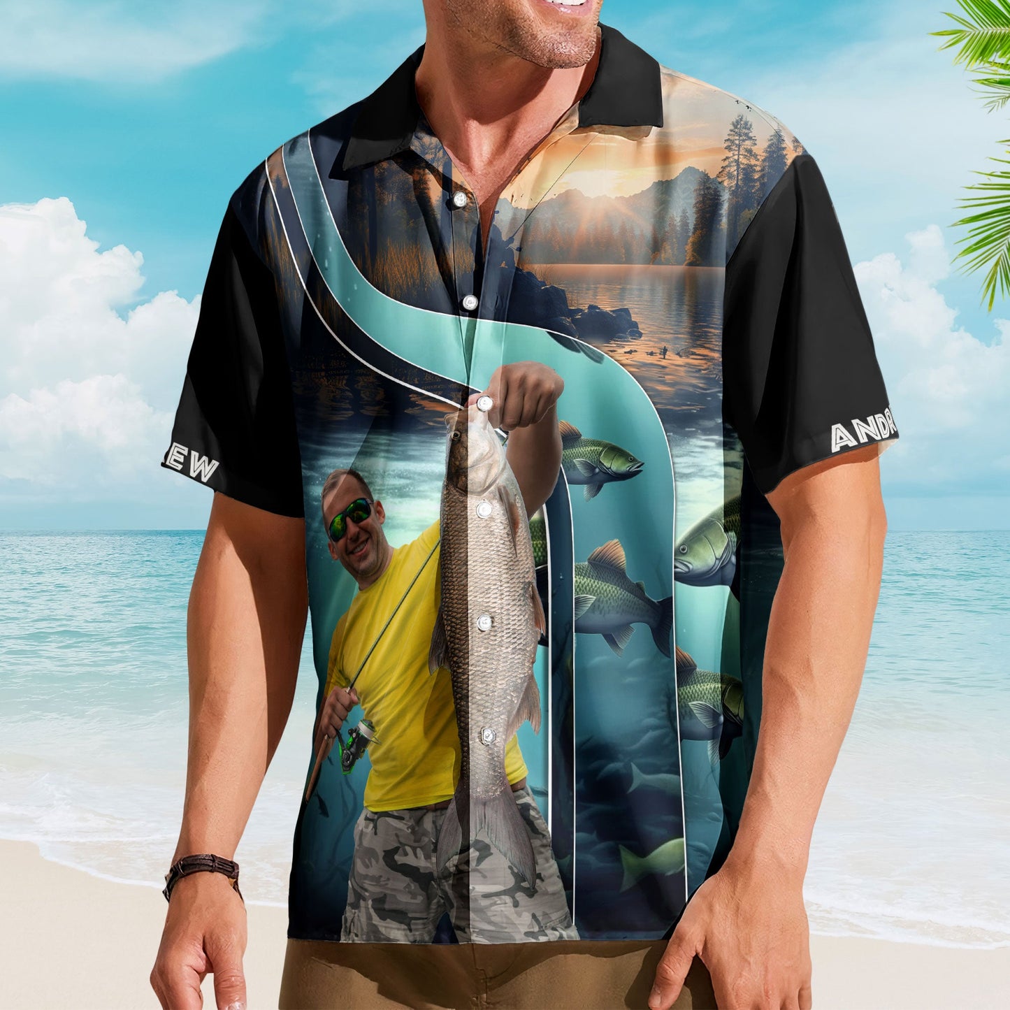 Custom Photo Fishing Bass Fish For Men Husband - Custom Photo Hawaiian Shirt