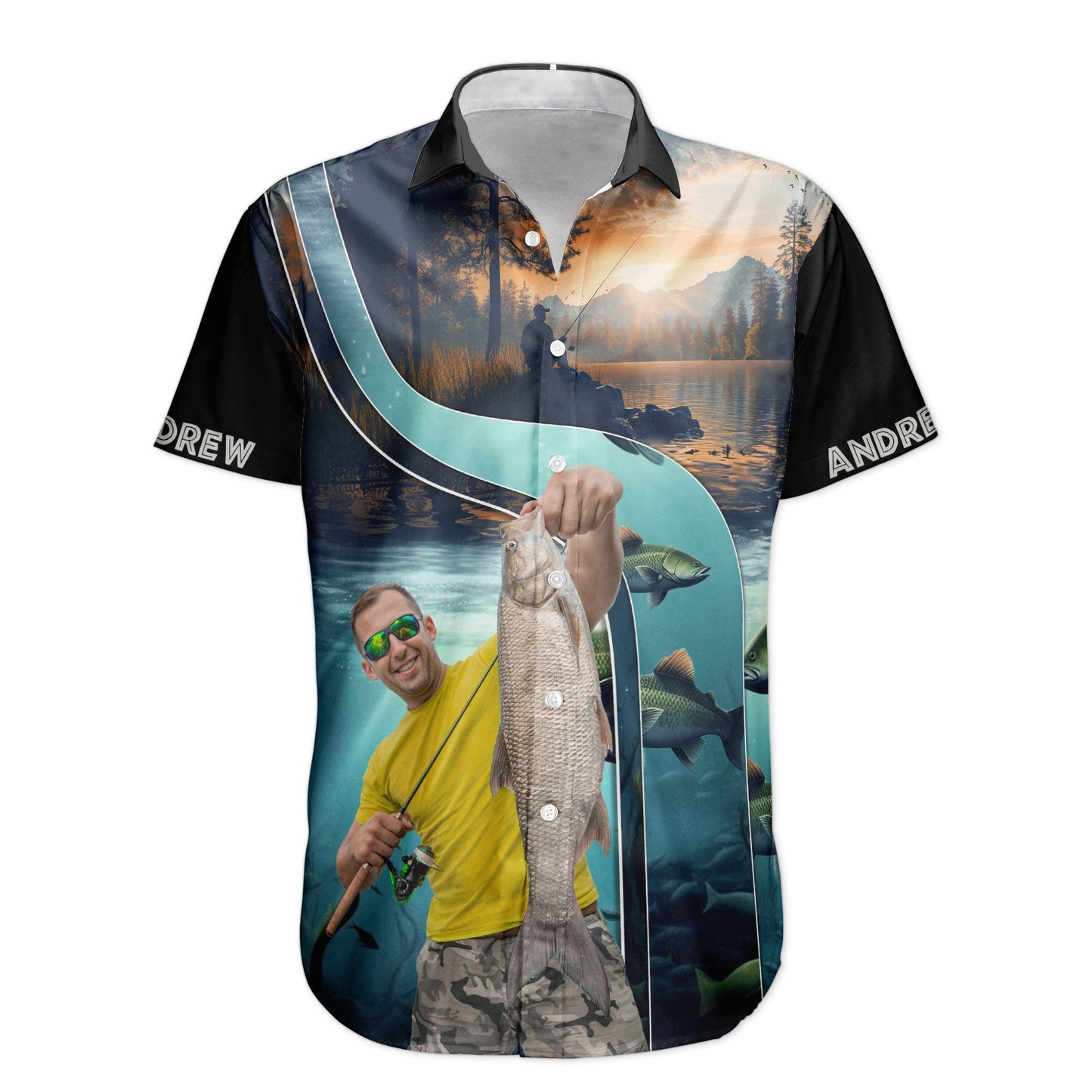 Custom Photo Fishing Bass Fish For Men Husband - Custom Photo Hawaiian Shirt