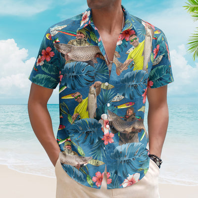 Custom Photo Fishing Bass Fish For Men, Husband - Custom Photo Hawaiian Shirt