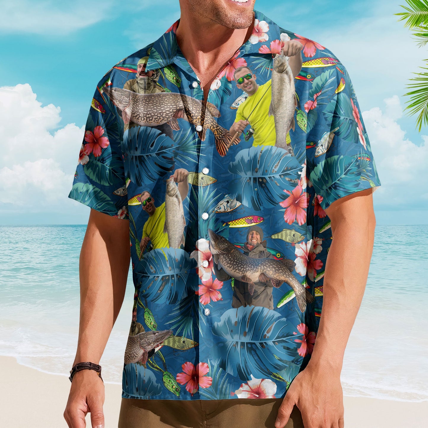 Custom Photo Fishing Bass Fish For Men, Husband - Custom Photo Hawaiian Shirt