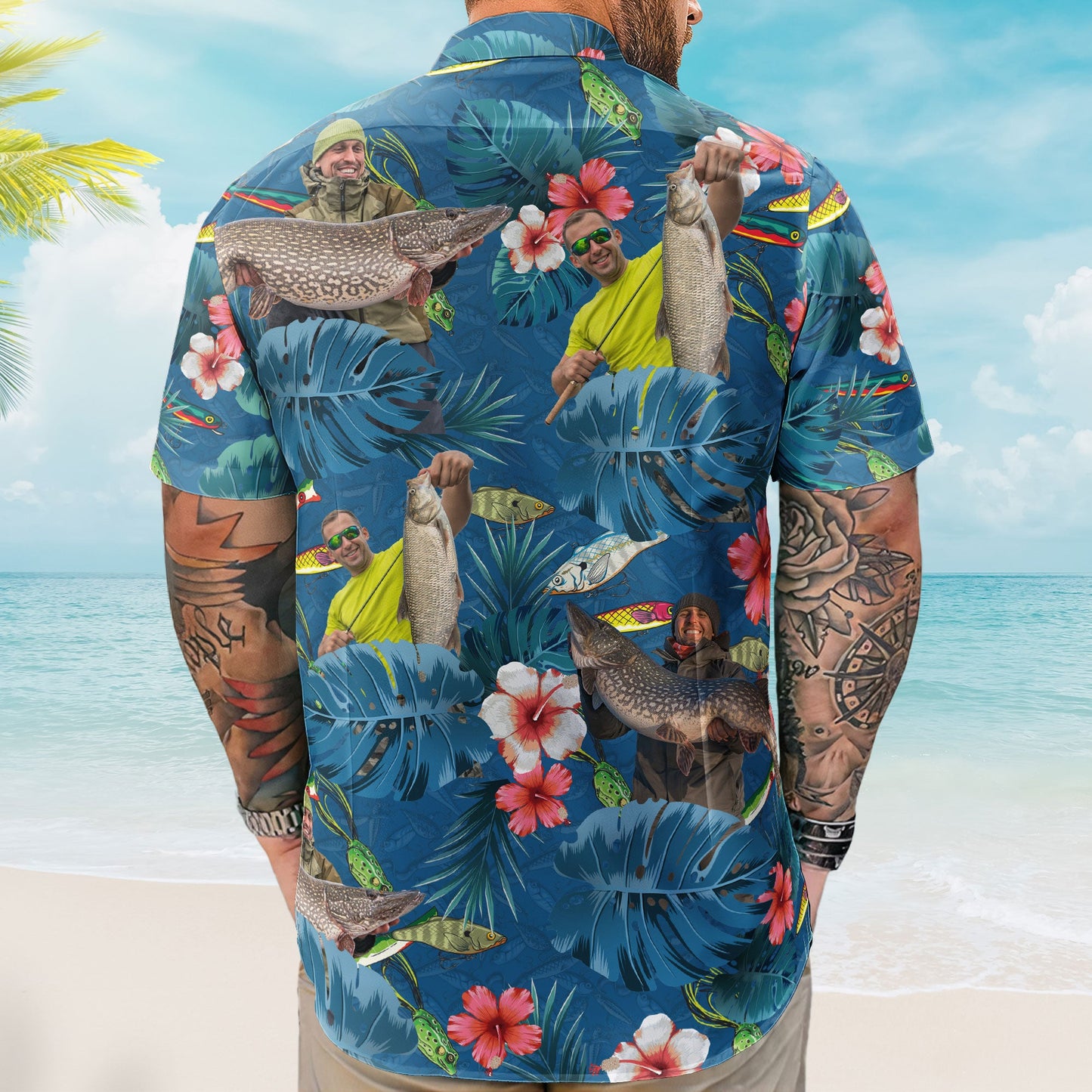 Custom Photo Fishing Bass Fish For Men, Husband - Custom Photo Hawaiian Shirt