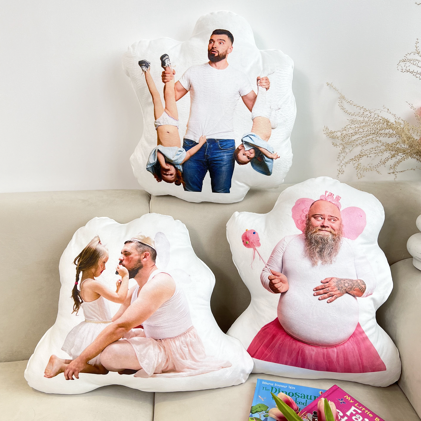Custom Photo Funny Dad & Kids Moments - Personalized Photo Custom Shaped Pillow