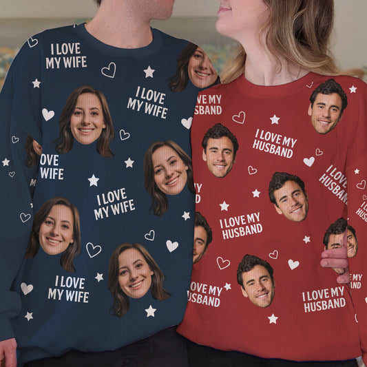 Custom Photo Funny Face I Love My Lover - Personalized Matching Photo Sweater