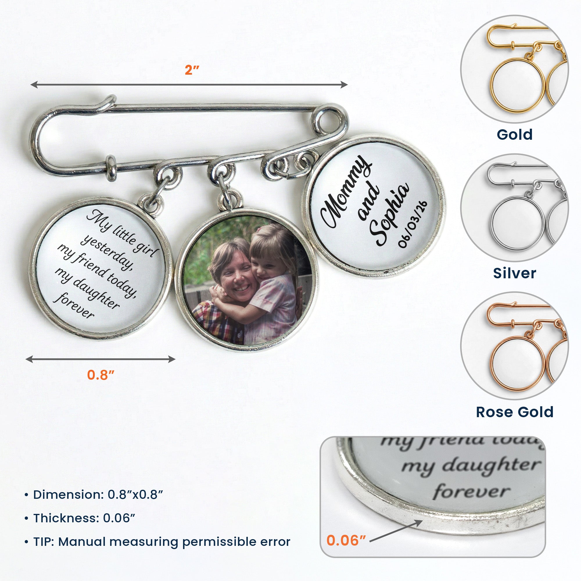 Custom Photo Gift For Bride Groom Wedding Day - Personalized Lapel Pin With Charms