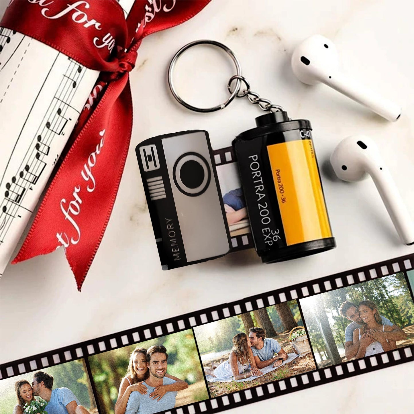 Custom Photo Gift For Couple, For Him, For Her-Valentine Gift - Personalized Photo Film Roll Keychain
